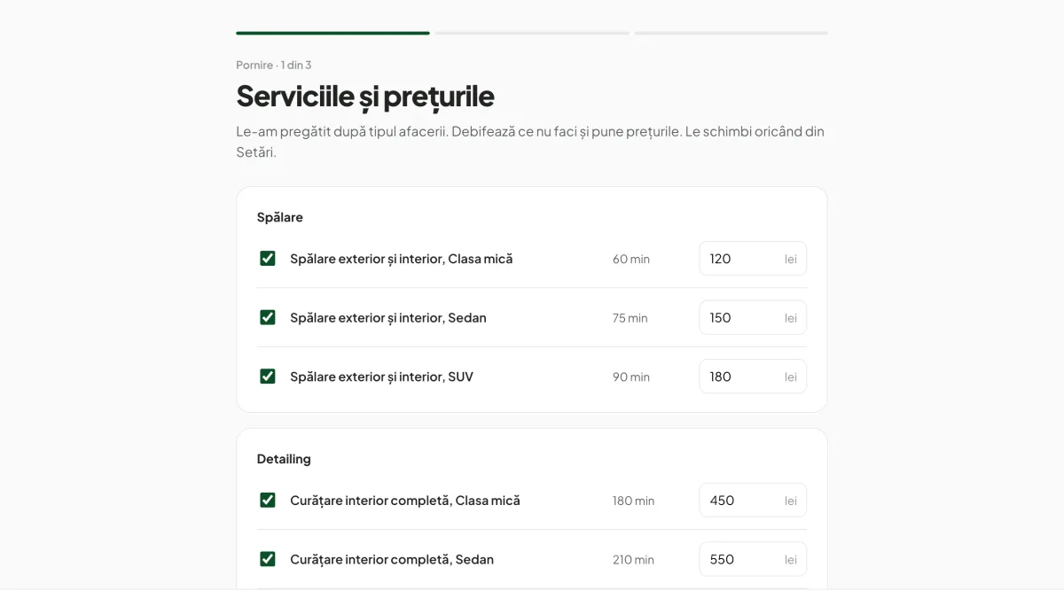 Primul pas de pornire, cu serviciile de detailing gata create pe mărimea mașinii